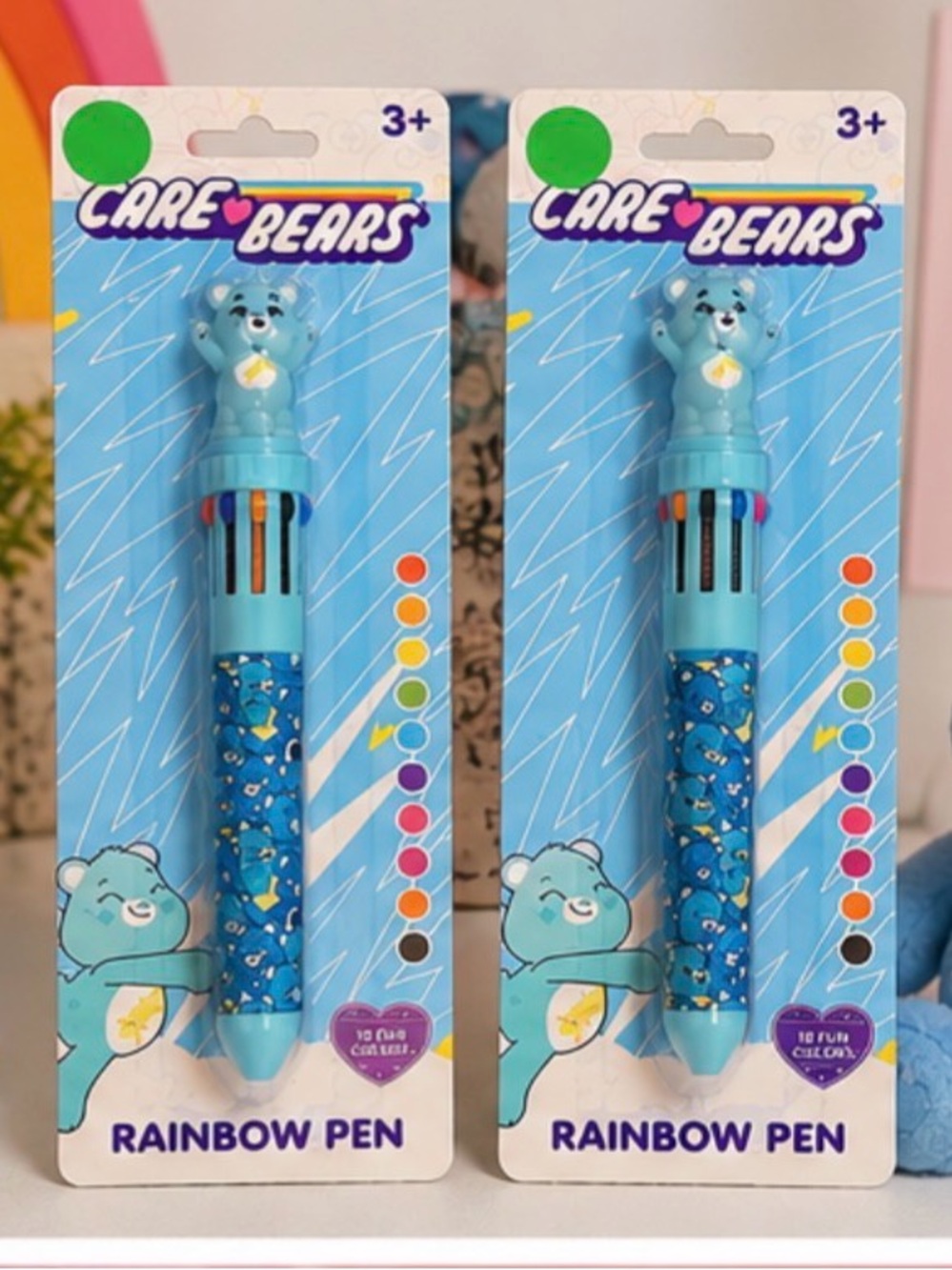 Care Bears Blue Multi-Color Rainbow Pen with Character Top (set of 2)